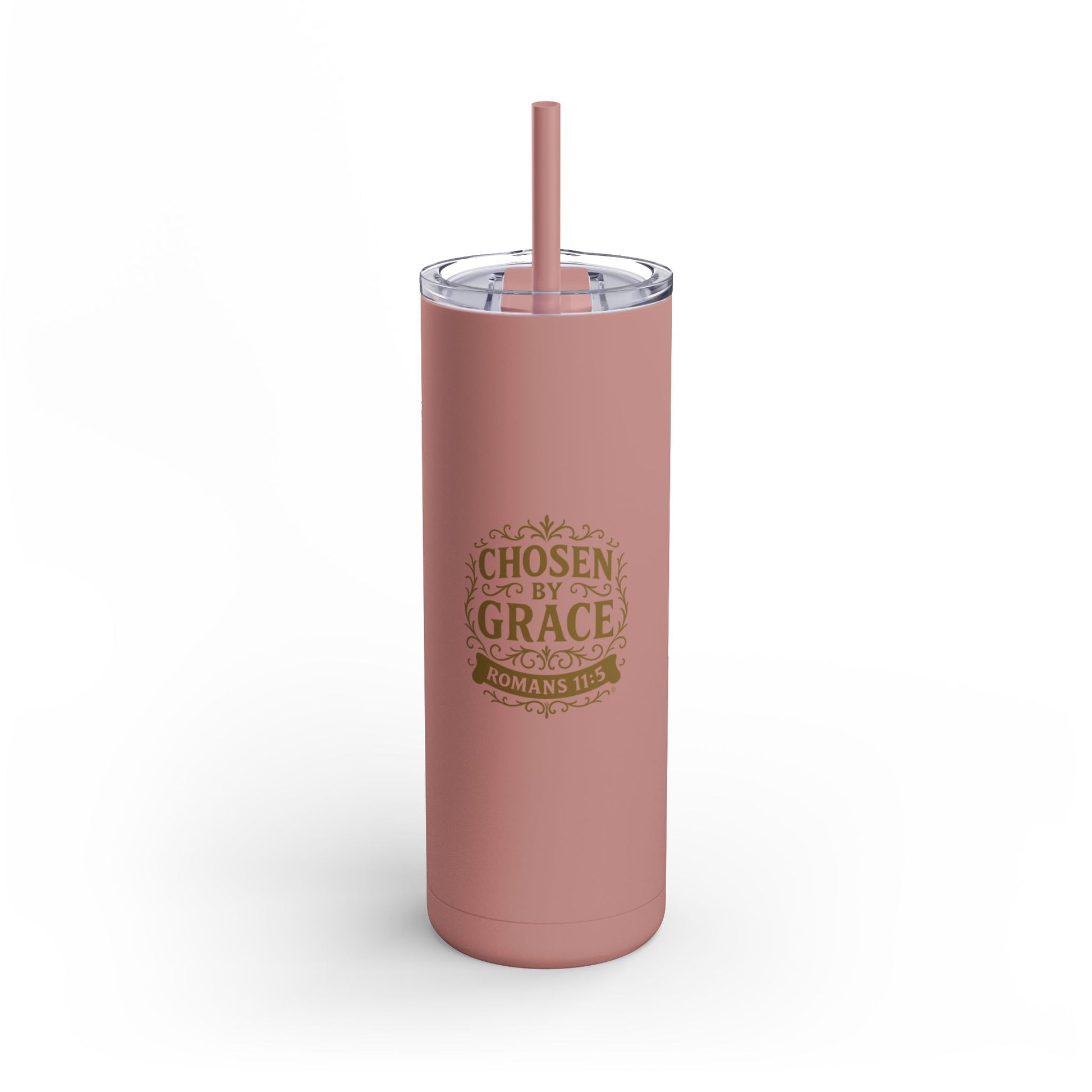 Chosen by Grace (Gold Lettering) 20oz Skinny Tumbler, Inspirational Travel Mug, Unique Gift for Faith Lovers, Bible Verse Drinkware, Motivational Water Bottle - Cross Apparel USA