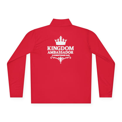 Kingdom Ambassador (Small Design on Front and Full design on the back side) Stylish Unisex Quarter-Zip Pullover for Everyday Comfort, Cozy Apparel, Trendy Layering, Casual Wear, Great for Believers
