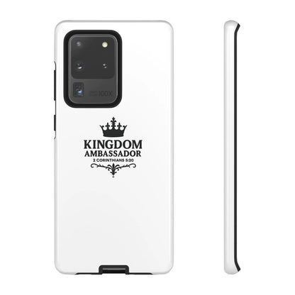 Kingdom Ambassador (Black Lettering) Rugged Phone Case, Inspirational Mobile Cover, Gift for Faith Lovers, Faith-Based Protector - Cross Apparel USA