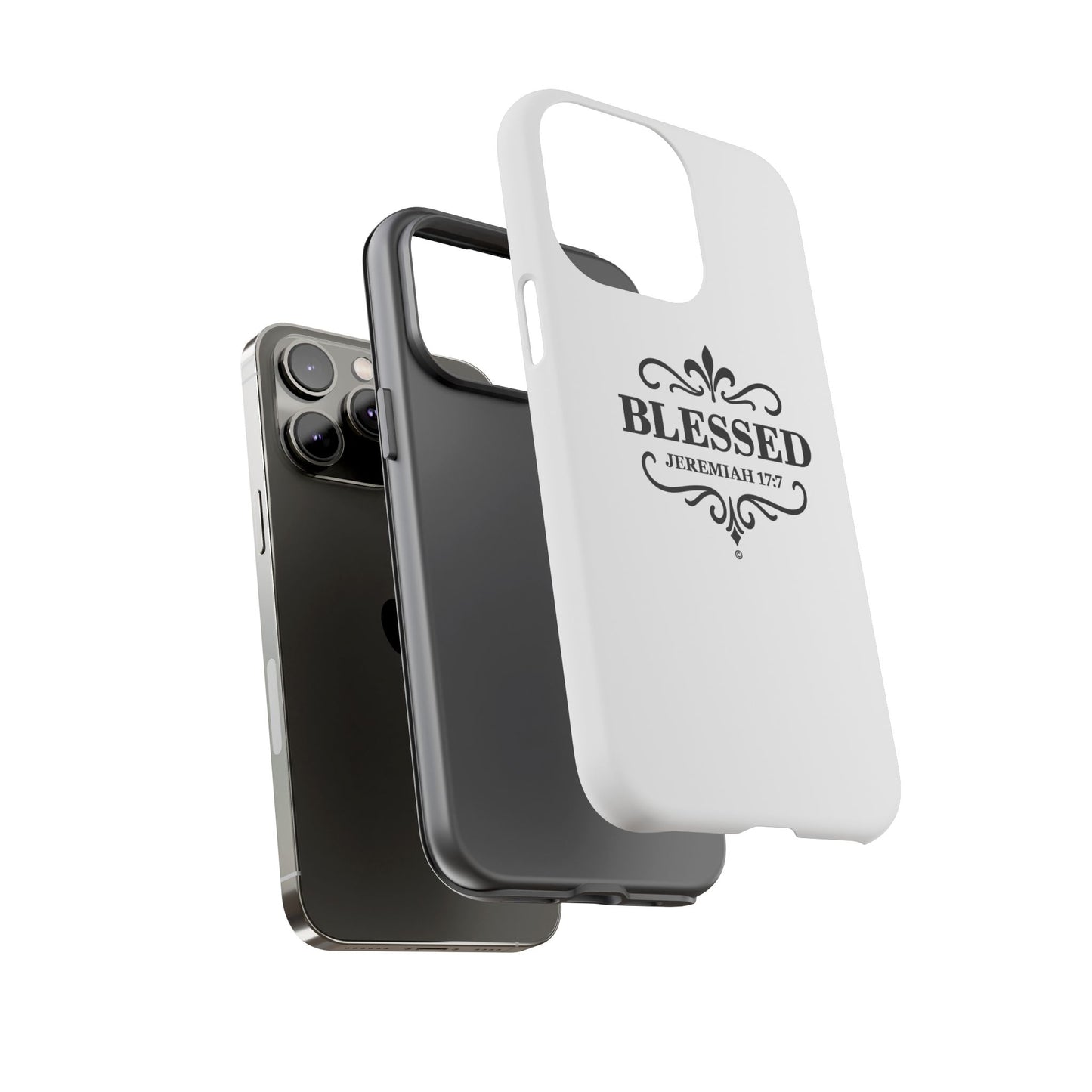 Blessed (Black Lettering), Rugged Phone Case, Inspirational Mobile Cover, Gift for Faith Lovers, Faith-Based Protector