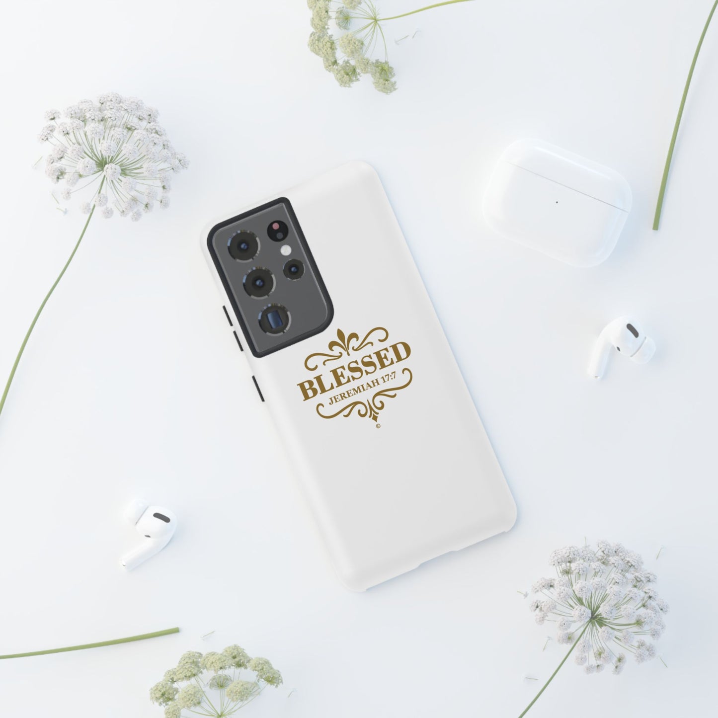 Blessed (Gold Lettering), Rugged Phone Case, Inspirational Mobile Cover, Gift for Faith Lovers, Faith-Based Protector