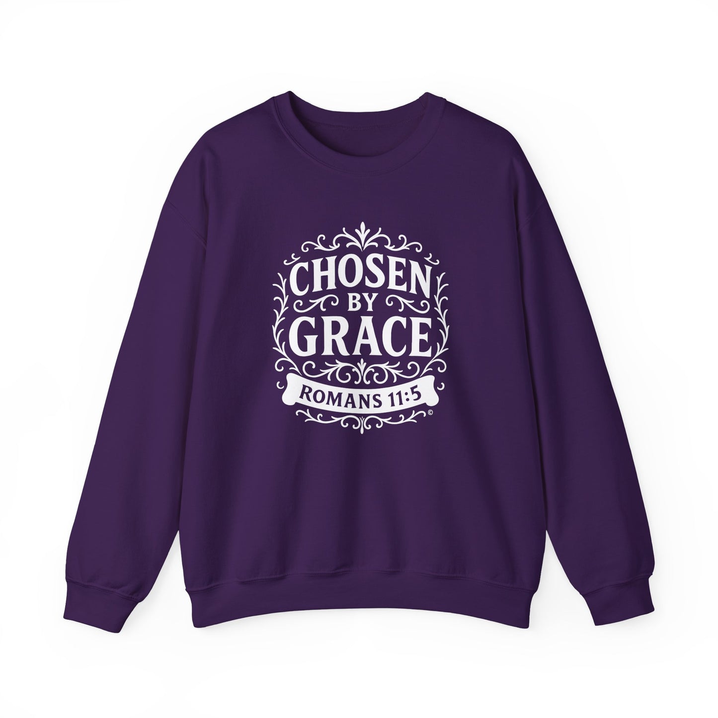 Chosen by Grace (White Lettering) Unisex Crewneck Sweatshirt - Inspirational Gift, Faith-Based Apparel, Cozy Casual Wear, Bible Verse Sweatshirt