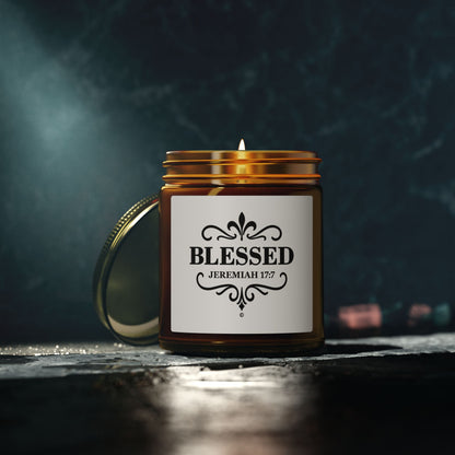 Blessed (Black Lettering) Scented Candle - Coconut Apricot Wax, Inspirational Home Decor, Relaxation, Gifts for Believers