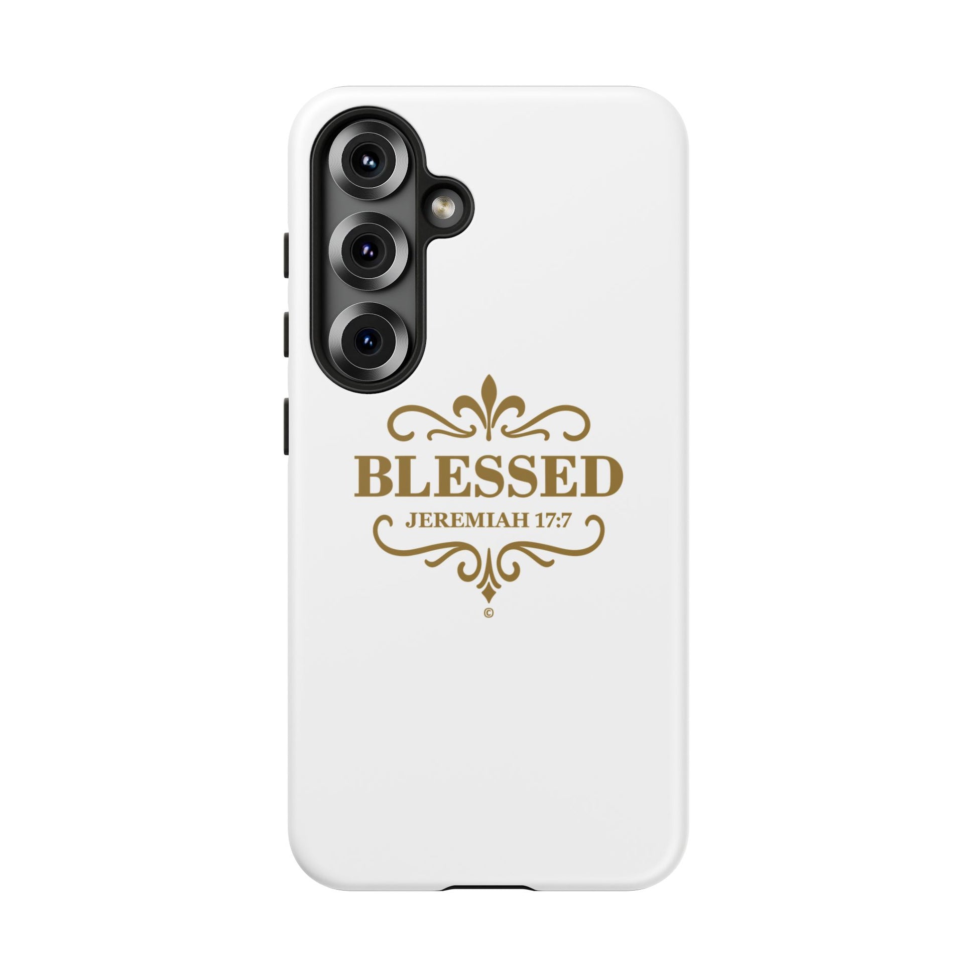 Blessed (Gold Lettering), Rugged Phone Case, Inspirational Mobile Cover, Gift for Faith Lovers, Faith-Based Protector - Cross Apparel USA