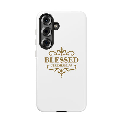 Blessed (Gold Lettering), Rugged Phone Case, Inspirational Mobile Cover, Gift for Faith Lovers, Faith-Based Protector - Cross Apparel USA