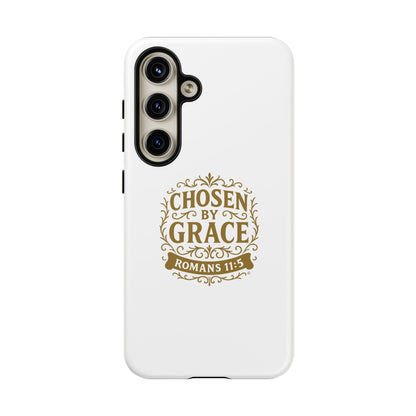 Chosen by Grace (Gold Lettering), Rugged Phone Case, Inspirational Mobile Cover, Gift for Faith Lovers, Faith-Based Protector - Cross Apparel USA