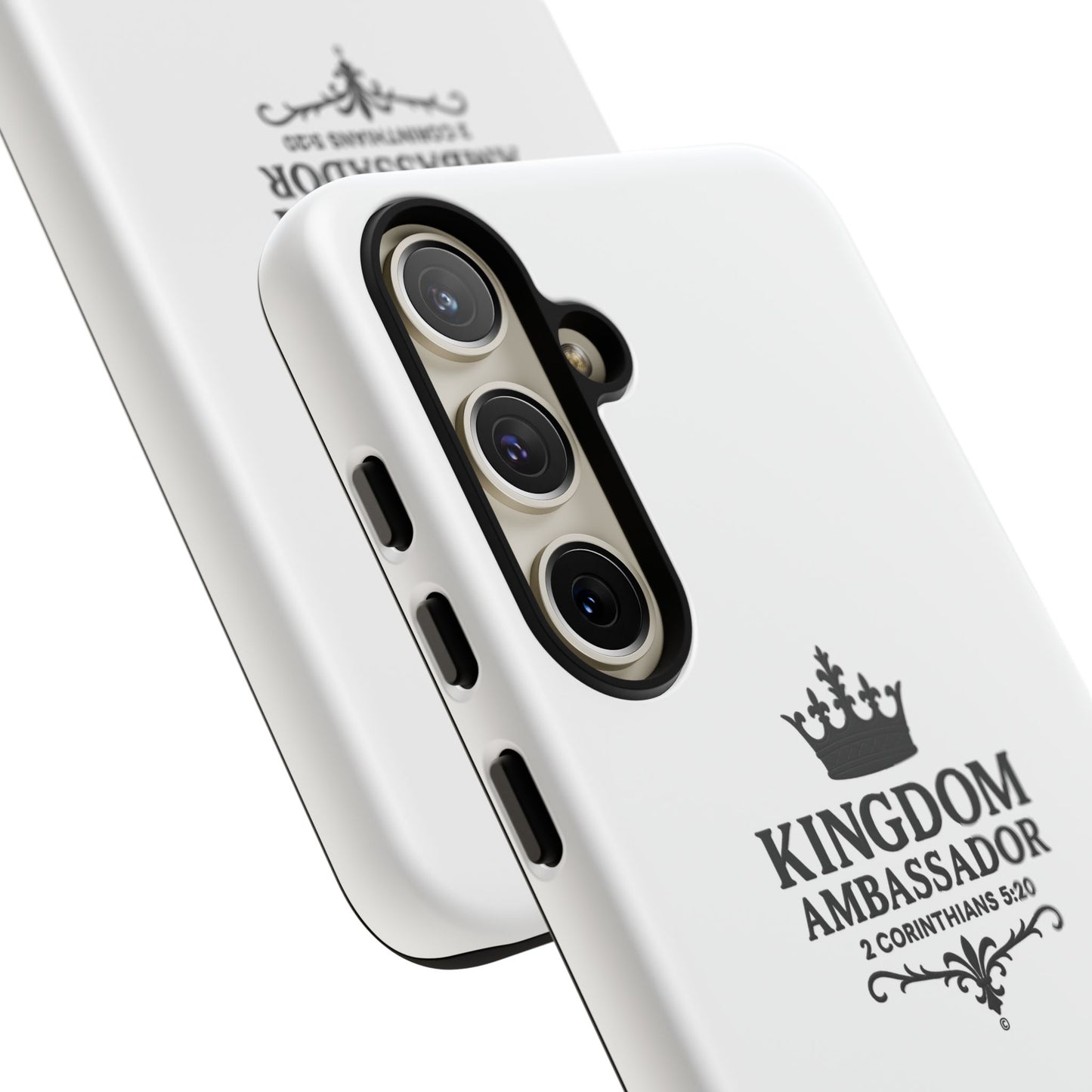 Kingdom Ambassador (Black Lettering) Rugged Phone Case, Inspirational Mobile Cover, Gift for Faith Lovers, Faith-Based Protector - Cross Apparel USA
