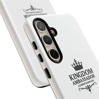 Kingdom Ambassador (Black Lettering) Rugged Phone Case, Inspirational Mobile Cover, Gift for Faith Lovers, Faith-Based Protector - Cross Apparel USA