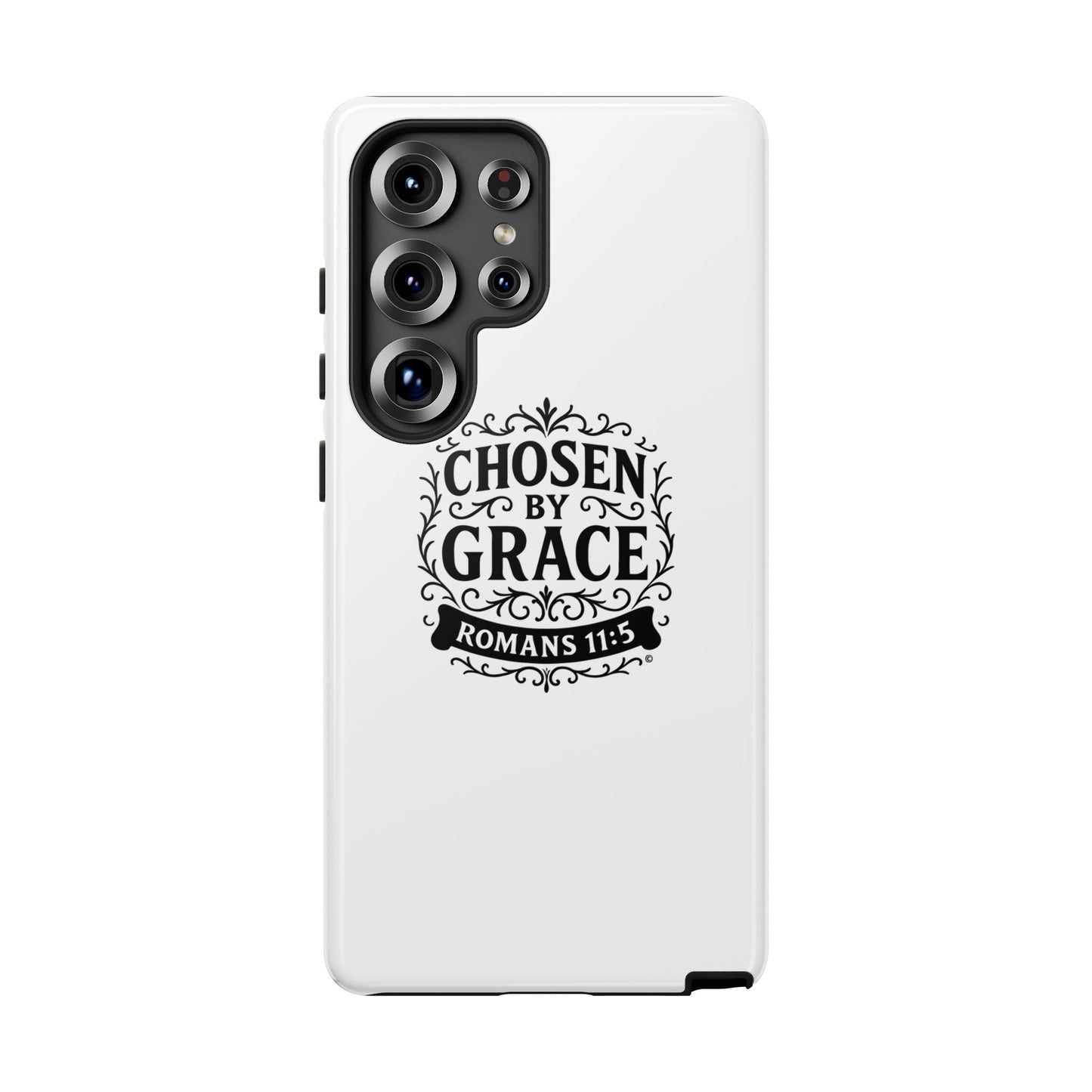 Chosen by Grace (Black Lettering), Rugged Phone Case, Inspirational Mobile Cover, Gift for Faith Lovers, Faith-Based Protector