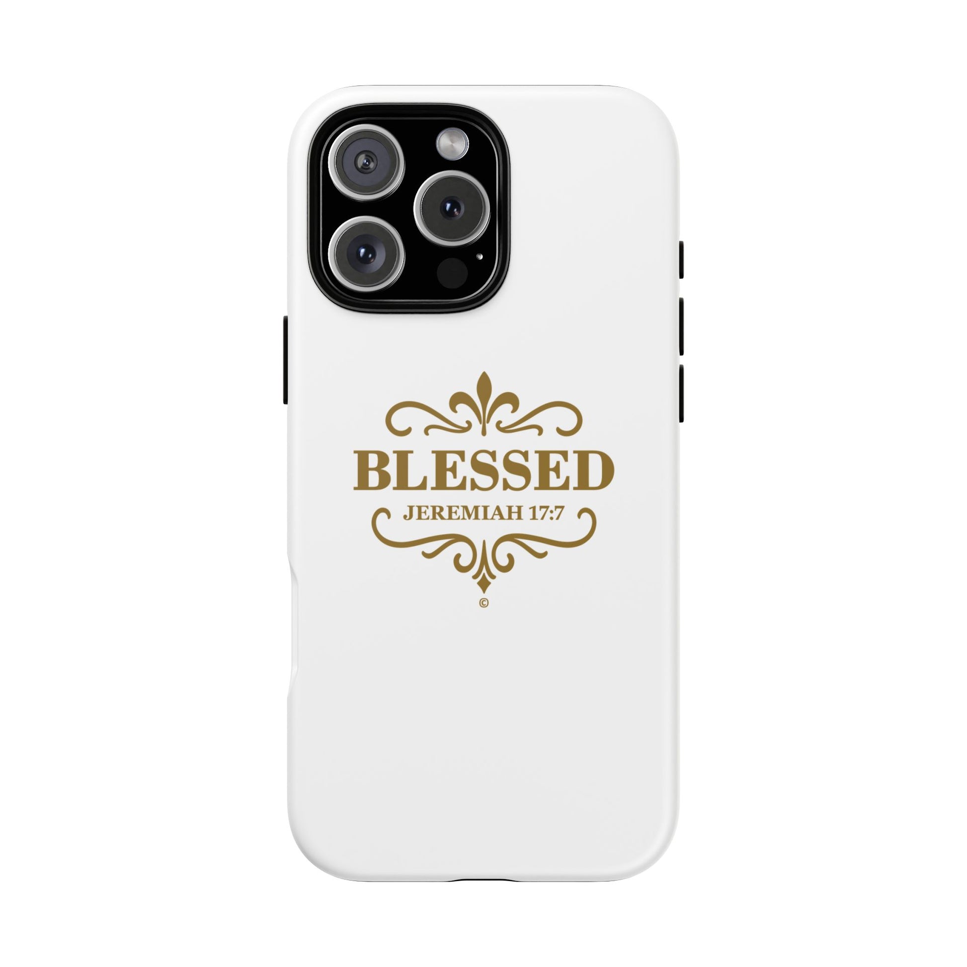 Blessed (Gold Lettering), Rugged Phone Case, Inspirational Mobile Cover, Gift for Faith Lovers, Faith-Based Protector - Cross Apparel USA