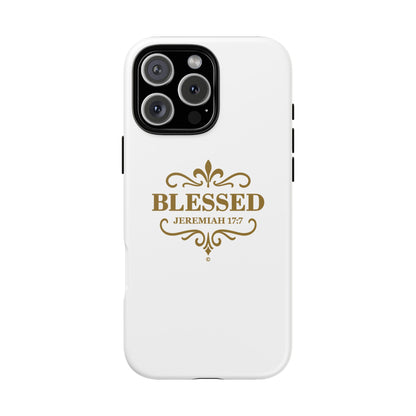 Blessed (Gold Lettering), Rugged Phone Case, Inspirational Mobile Cover, Gift for Faith Lovers, Faith-Based Protector - Cross Apparel USA