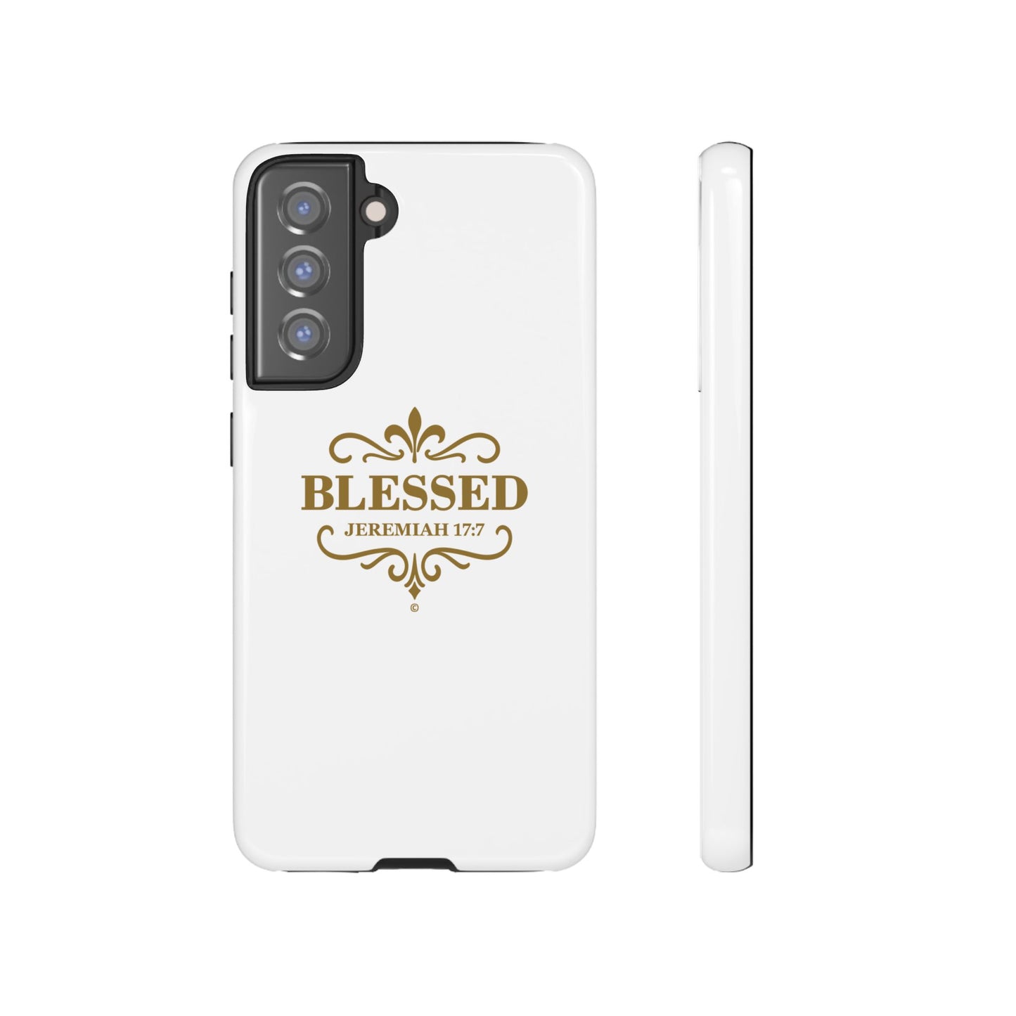 Blessed (Gold Lettering), Rugged Phone Case, Inspirational Mobile Cover, Gift for Faith Lovers, Faith-Based Protector - Cross Apparel USA
