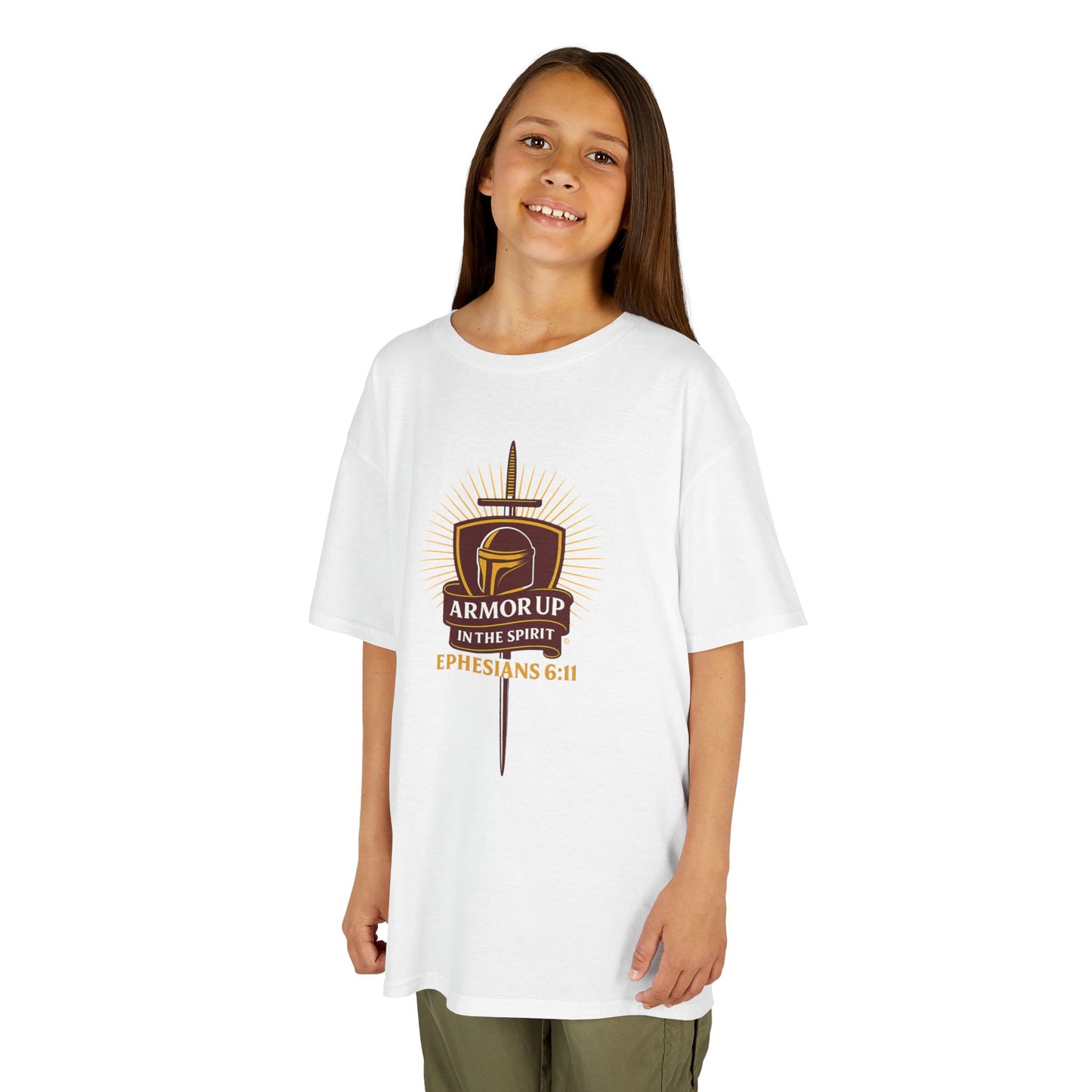 Armor Up (Burgundy & Gold Lettering) Kids Inspirational T-shirt
