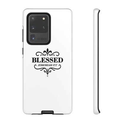 Blessed (Black Lettering), Rugged Phone Case, Inspirational Mobile Cover, Gift for Faith Lovers, Faith-Based Protector - Cross Apparel USA