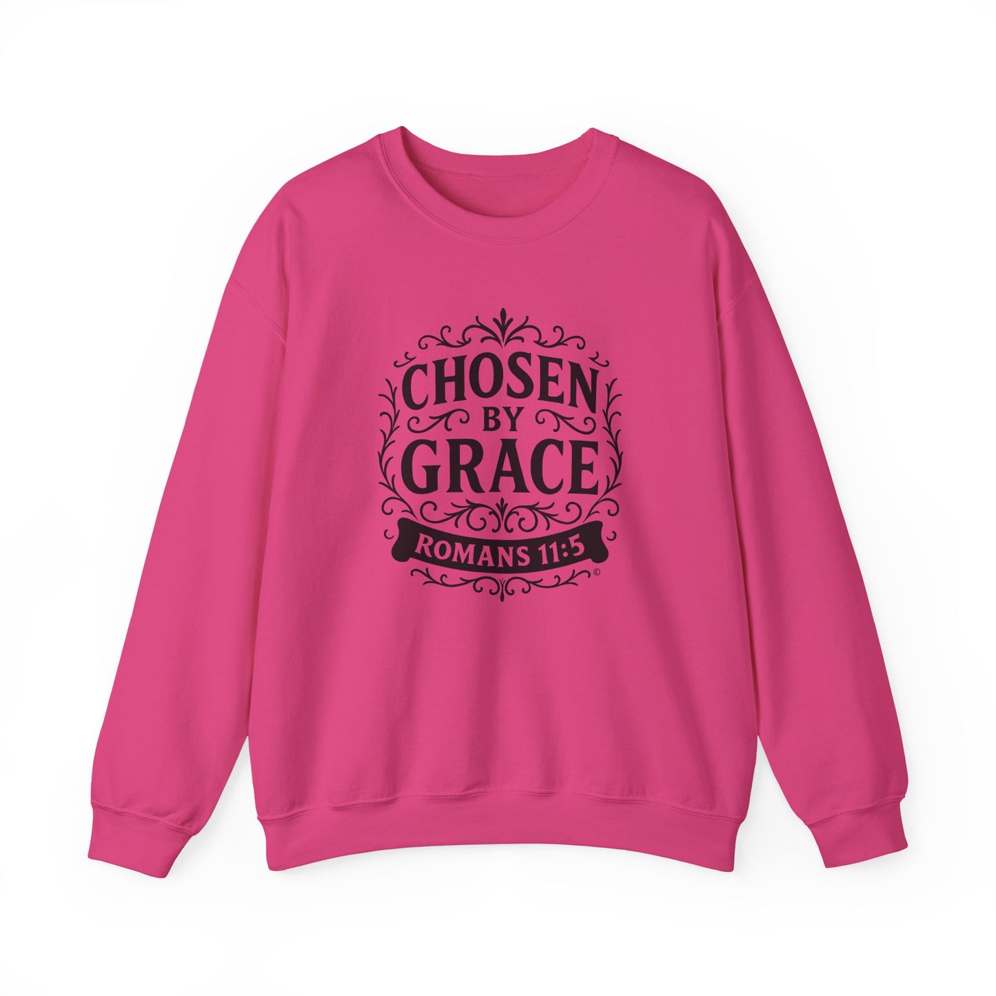 Chosen by Grace (Black Lettering) Unisex Crewneck Sweatshirt - Inspirational Gift, Christian Apparel, Faith-Based Fashion, Cozy Casual Wear, Bible Verse Sweatshirt