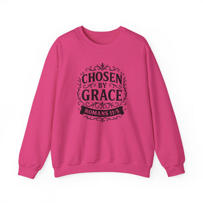 Chosen by Grace (Black Lettering) Unisex Crewneck Sweatshirt - Inspirational Gift, Christian Apparel, Faith-Based Fashion, Cozy Casual Wear, Bible Verse Sweatshirt