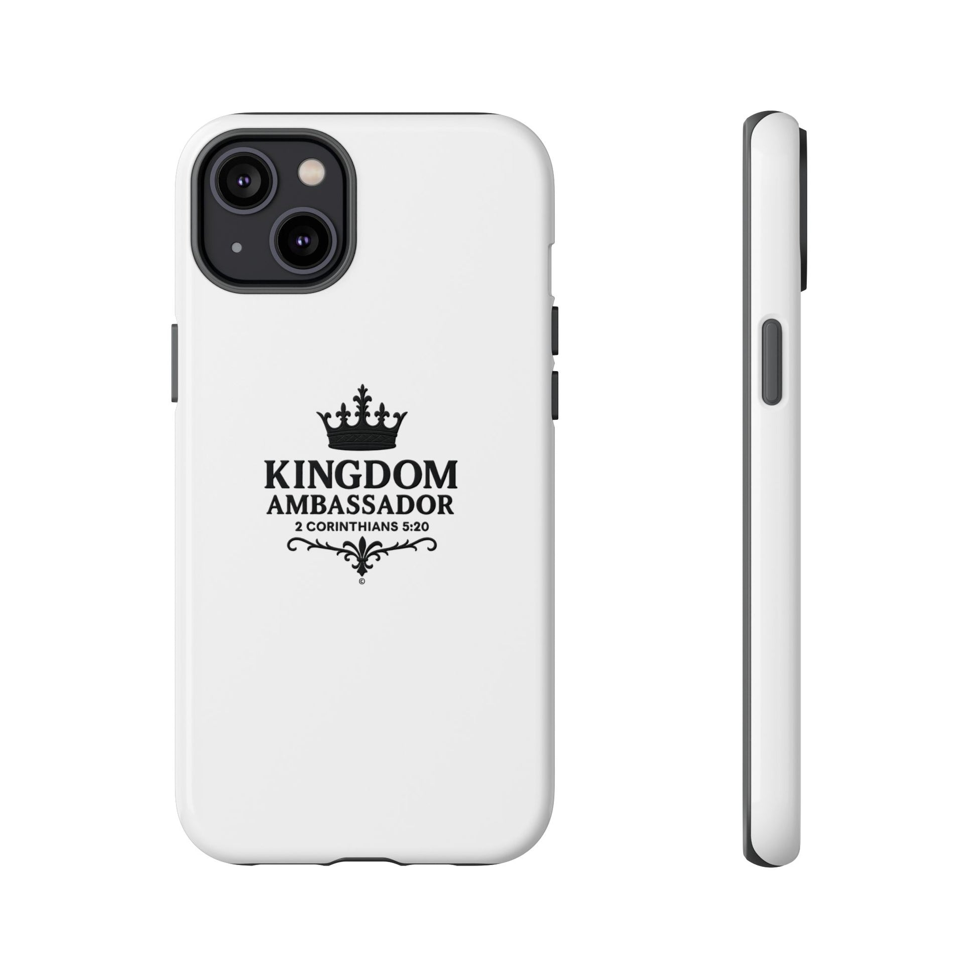 Kingdom Ambassador (Black Lettering) Rugged Phone Case, Inspirational Mobile Cover, Gift for Faith Lovers, Faith-Based Protector - Cross Apparel USA
