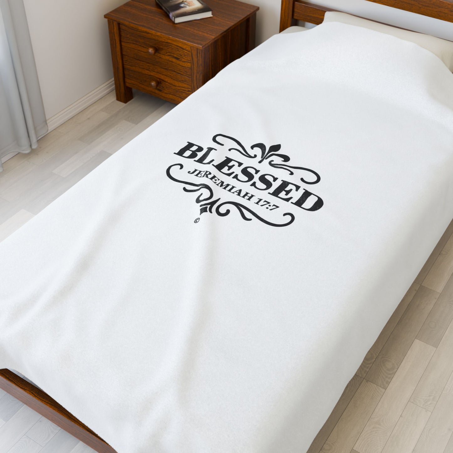 Blessed (Black Lettering) Plush Blanket, Inspirational Home Decor (50x60 size pictured)