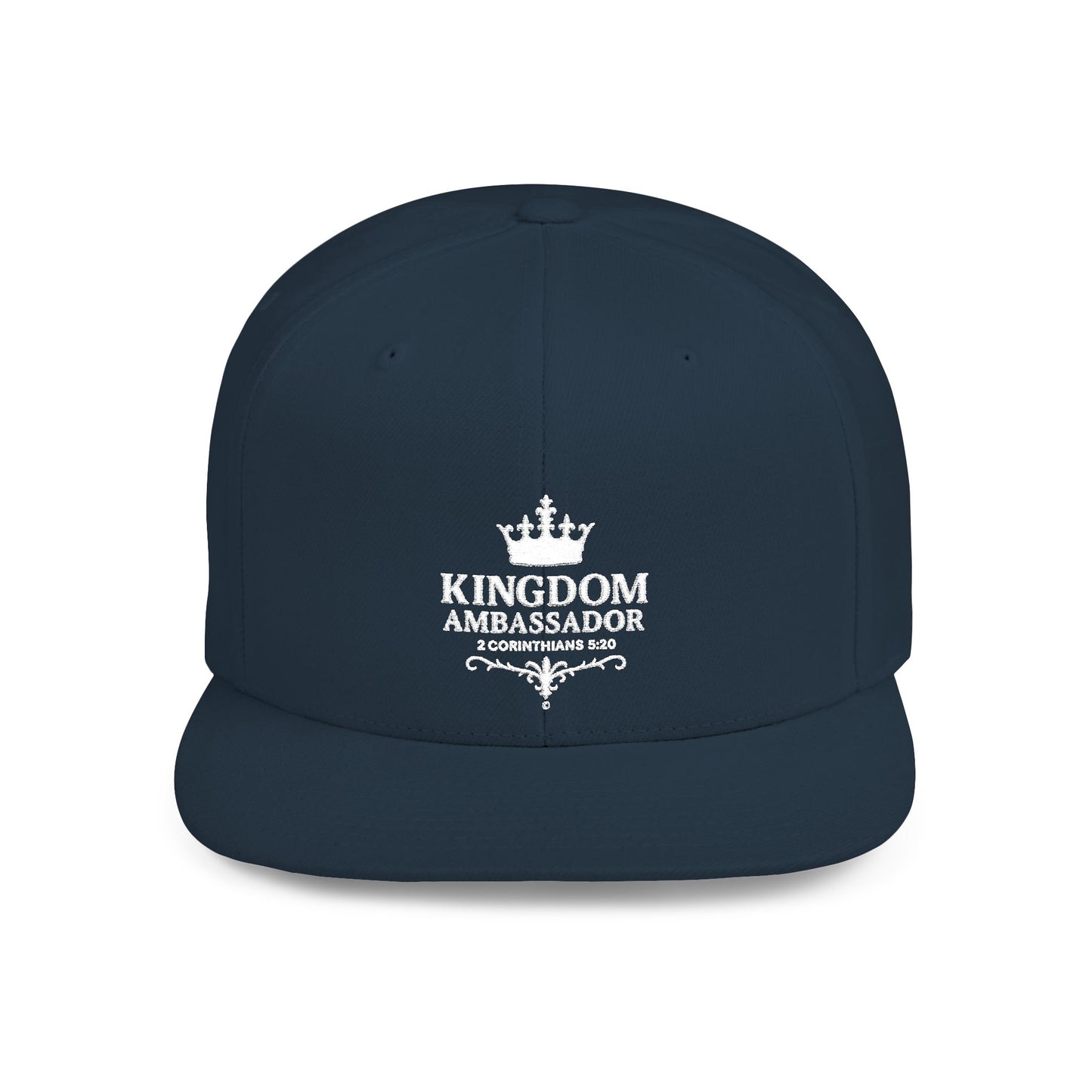 Kingdom Ambassador (White Lettering) Embroidered Flat Bill Snapback Hat, Adjustable Baseball Cap, Inspirational Streetwear, Gift for Believers, Faith-based Accessories