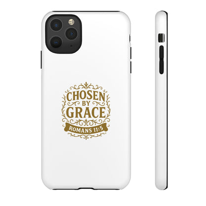 Chosen by Grace (Gold Lettering), Rugged Phone Case, Inspirational Mobile Cover, Gift for Faith Lovers, Faith-Based Protector - Cross Apparel USA