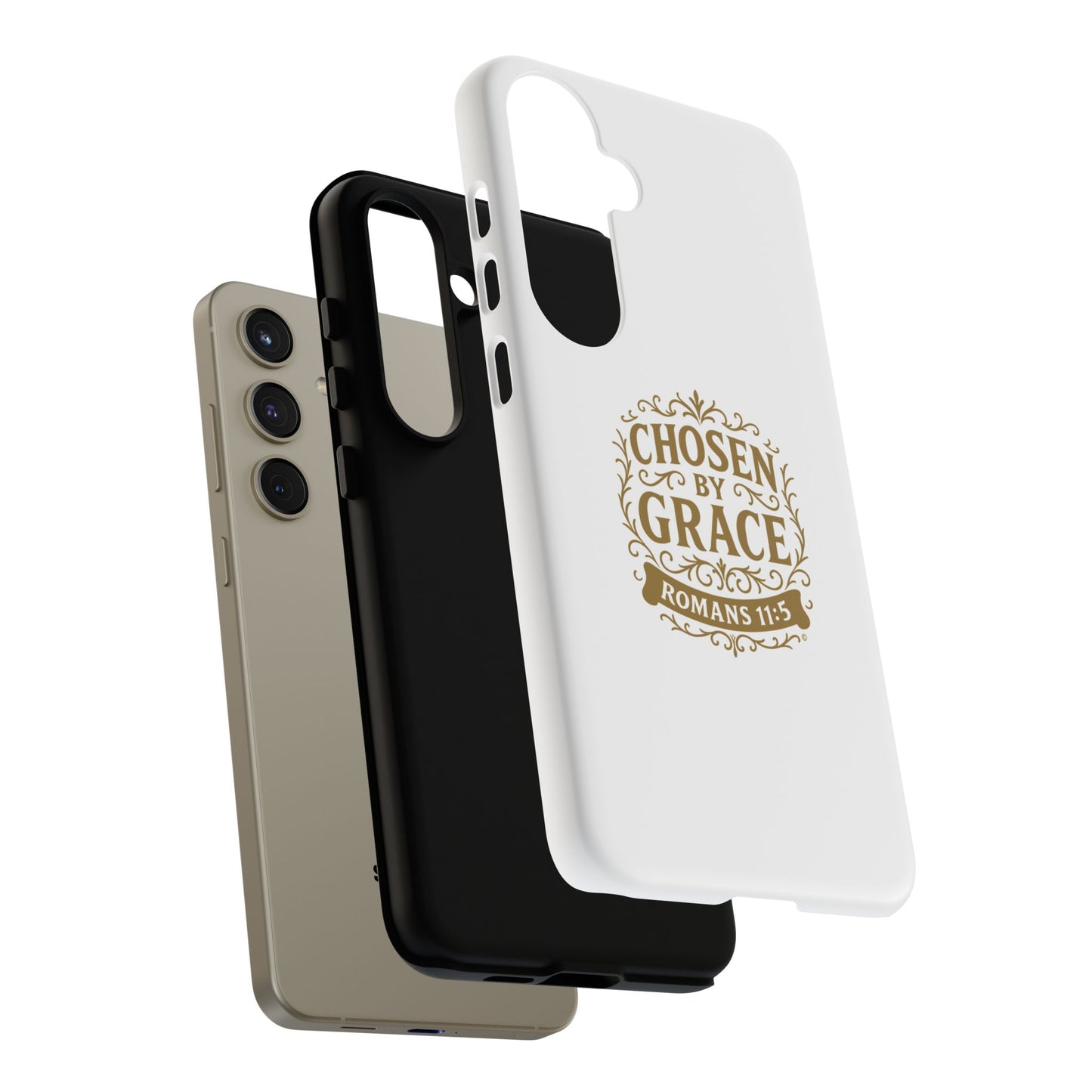 Chosen by Grace (Gold Lettering), Rugged Phone Case, Inspirational Mobile Cover, Gift for Faith Lovers, Faith-Based Protector