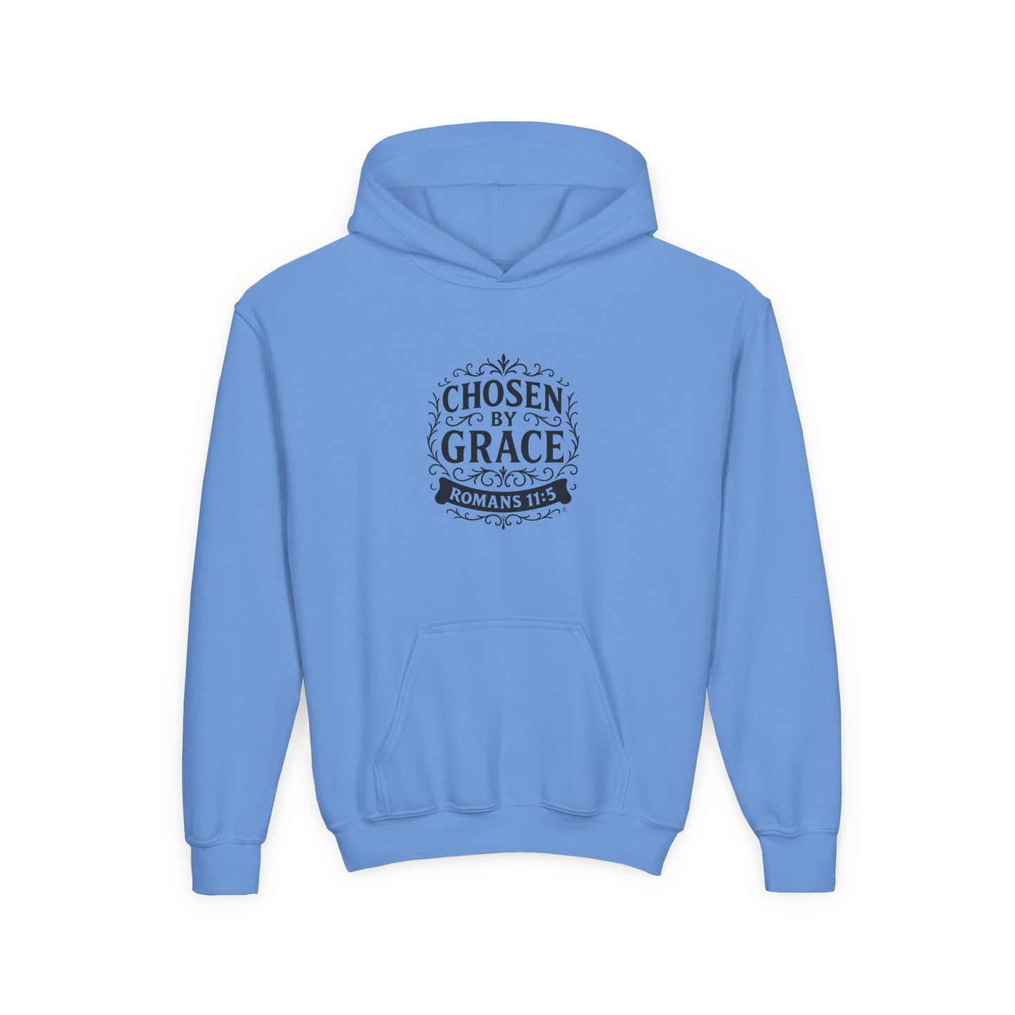 Chosen by Grace (Black Lettering) Youth Heavy Blend Hooded Sweatshirt