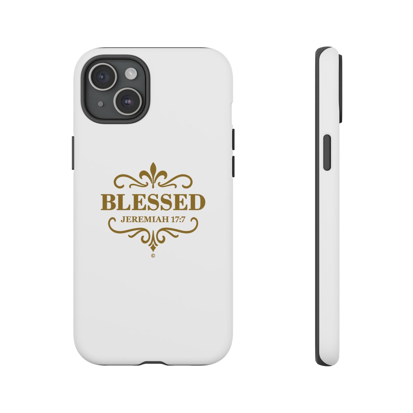 Blessed (Gold Lettering), Rugged Phone Case, Inspirational Mobile Cover, Gift for Faith Lovers, Faith-Based Protector - Cross Apparel USA