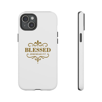 Blessed (Gold Lettering), Rugged Phone Case, Inspirational Mobile Cover, Gift for Faith Lovers, Faith-Based Protector - Cross Apparel USA