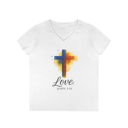 Love (Full Color) Ladies V-Neck T-Shirt, Inspirational Gift, Faith-Based Gift