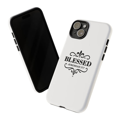Blessed (Black Lettering), Rugged Phone Case, Inspirational Mobile Cover, Gift for Faith Lovers, Faith-Based Protector - Cross Apparel USA