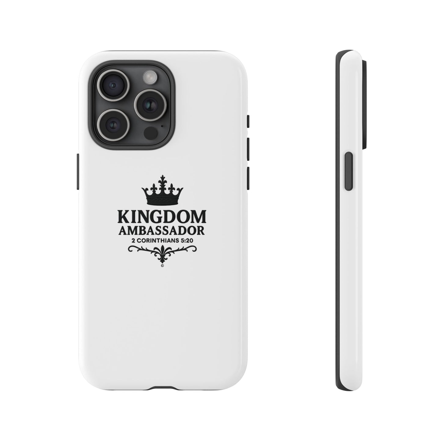 Kingdom Ambassador (Black Lettering) Rugged Phone Case, Inspirational Mobile Cover, Gift for Faith Lovers, Faith-Based Protector - Cross Apparel USA