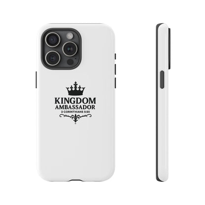 Kingdom Ambassador (Black Lettering) Rugged Phone Case, Inspirational Mobile Cover, Gift for Faith Lovers, Faith-Based Protector - Cross Apparel USA