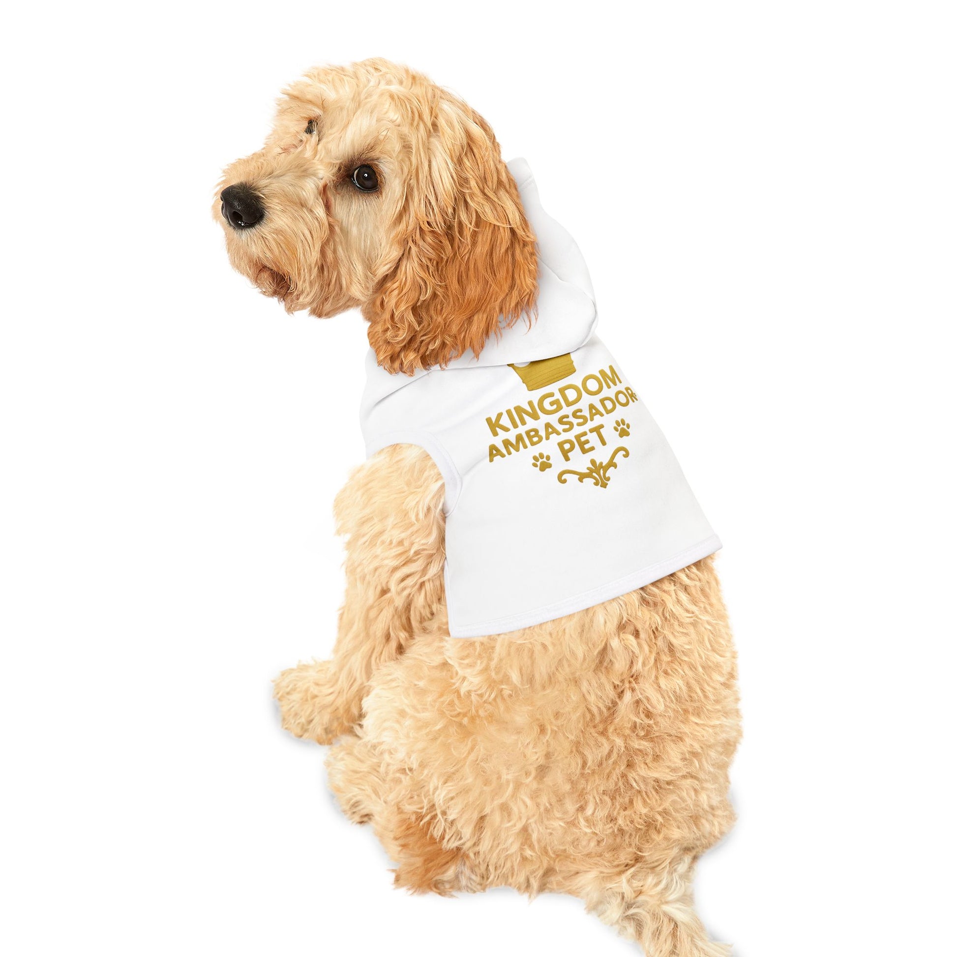 Kingdom Ambassador Pet (Gold Lettering) Hoodie for Stylish Companions | Cute Pet Clothing, Dog Hoodie, Pet Apparel, Stylish Dog Wear, Pet Gifts - Cross Apparel USA