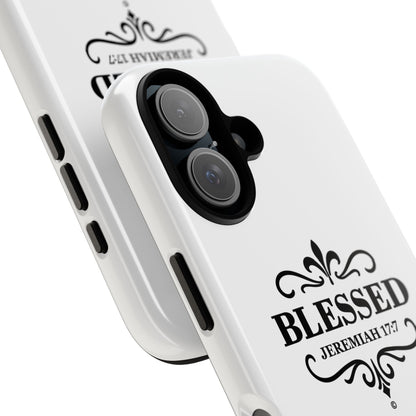 Blessed (Black Lettering), Rugged Phone Case, Inspirational Mobile Cover, Gift for Faith Lovers, Faith-Based Protector - Cross Apparel USA