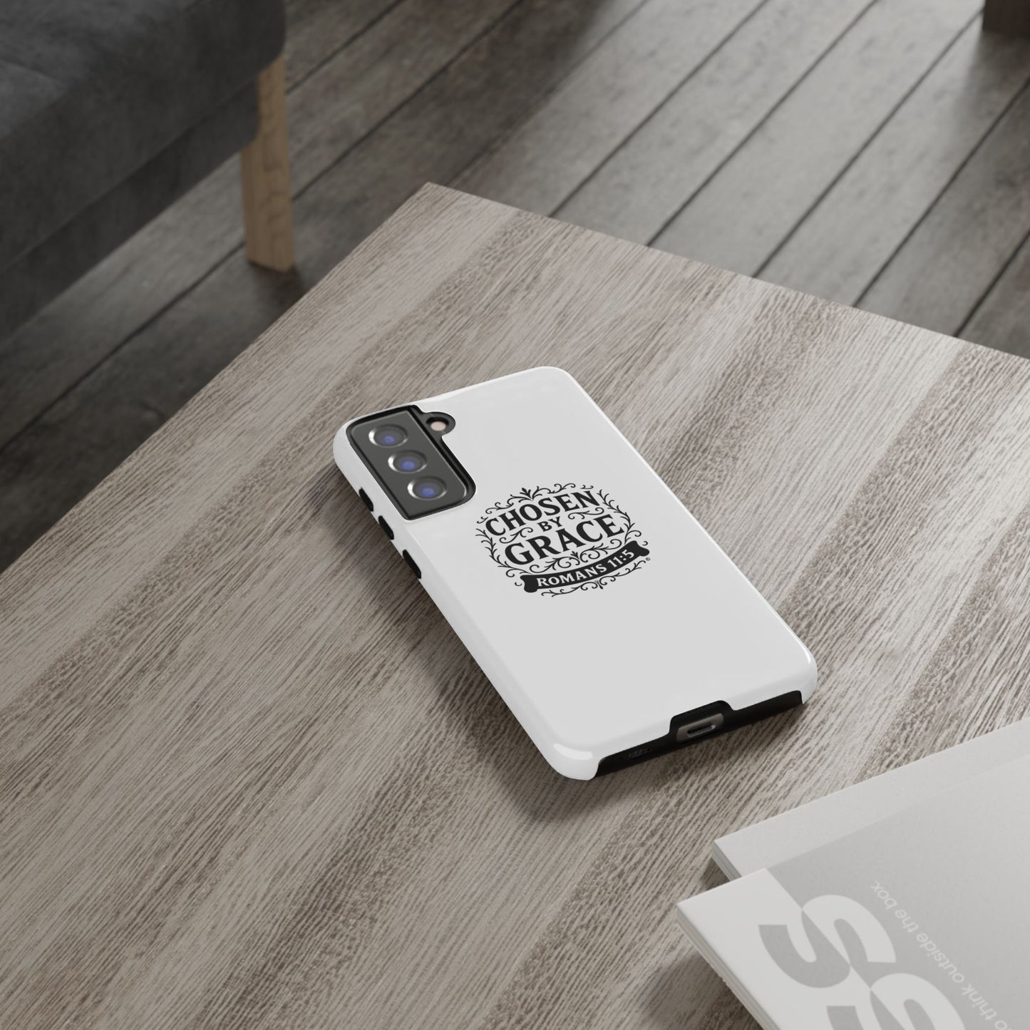 Chosen by Grace (Black Lettering), Rugged Phone Case, Inspirational Mobile Cover, Gift for Faith Lovers, Faith-Based Protector