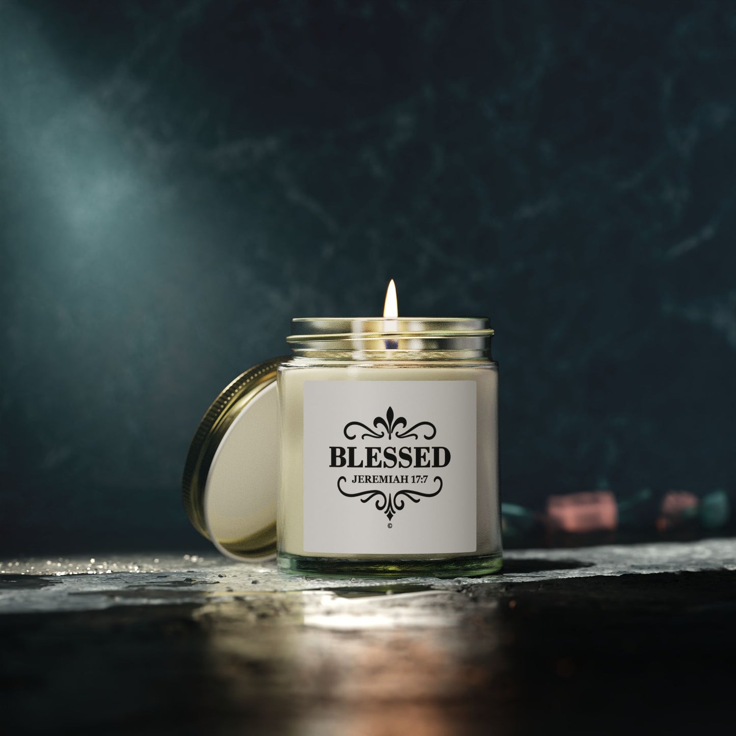 Blessed (Black Lettering) Scented Candle - Coconut Apricot Wax, Inspirational Home Decor, Relaxation, Gifts for Believers