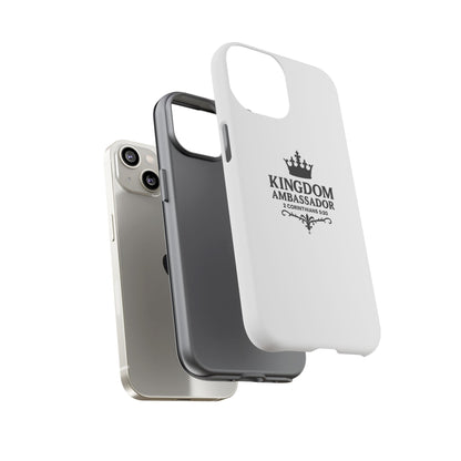 Kingdom Ambassador (Black Lettering) Rugged Phone Case, Inspirational Mobile Cover, Gift for Faith Lovers, Faith-Based Protector - Cross Apparel USA