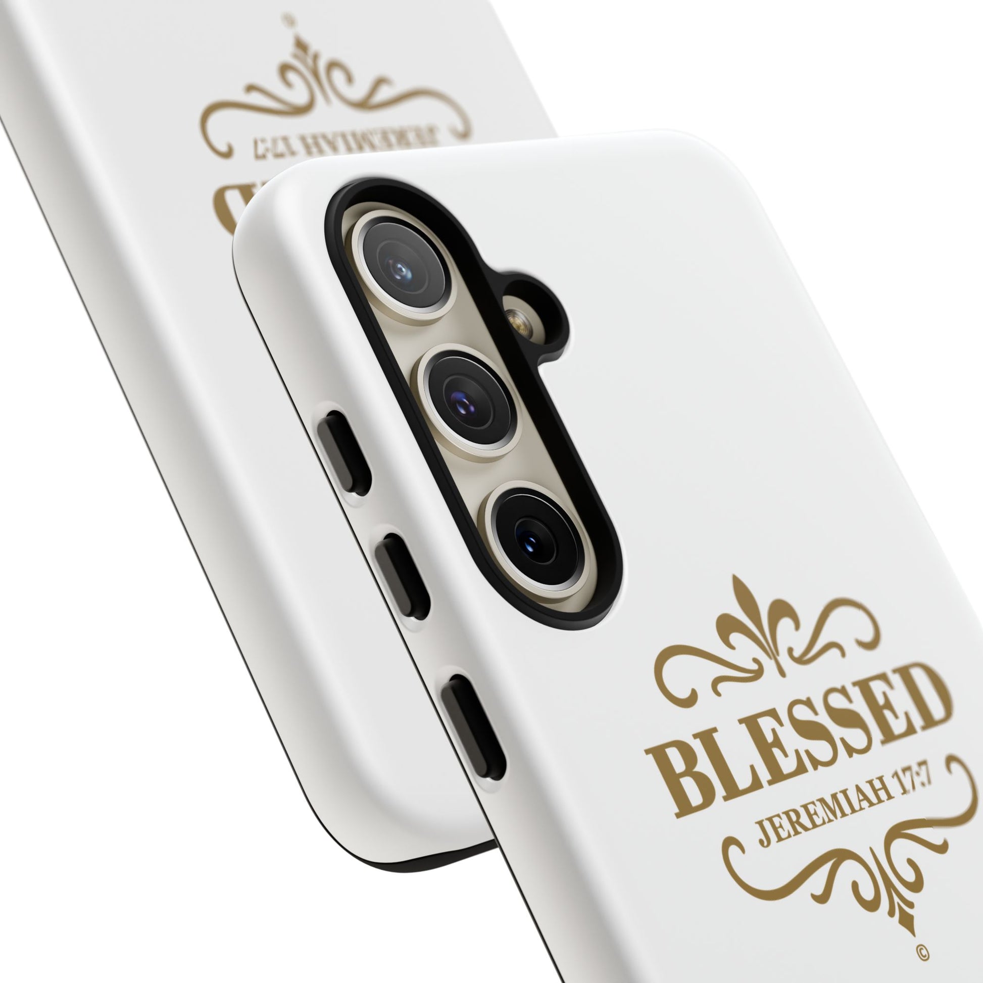 Blessed (Gold Lettering), Rugged Phone Case, Inspirational Mobile Cover, Gift for Faith Lovers, Faith-Based Protector - Cross Apparel USA