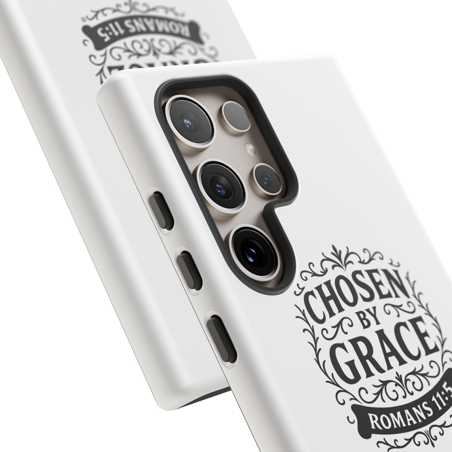Chosen by Grace (Black Lettering), Rugged Phone Case, Inspirational Mobile Cover, Gift for Faith Lovers, Faith-Based Protector