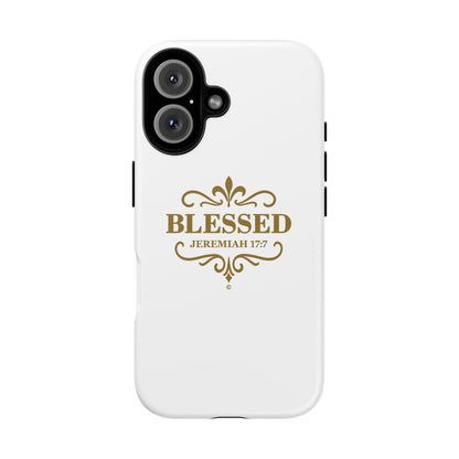 Blessed (Gold Lettering), Rugged Phone Case, Inspirational Mobile Cover, Gift for Faith Lovers, Faith-Based Protector