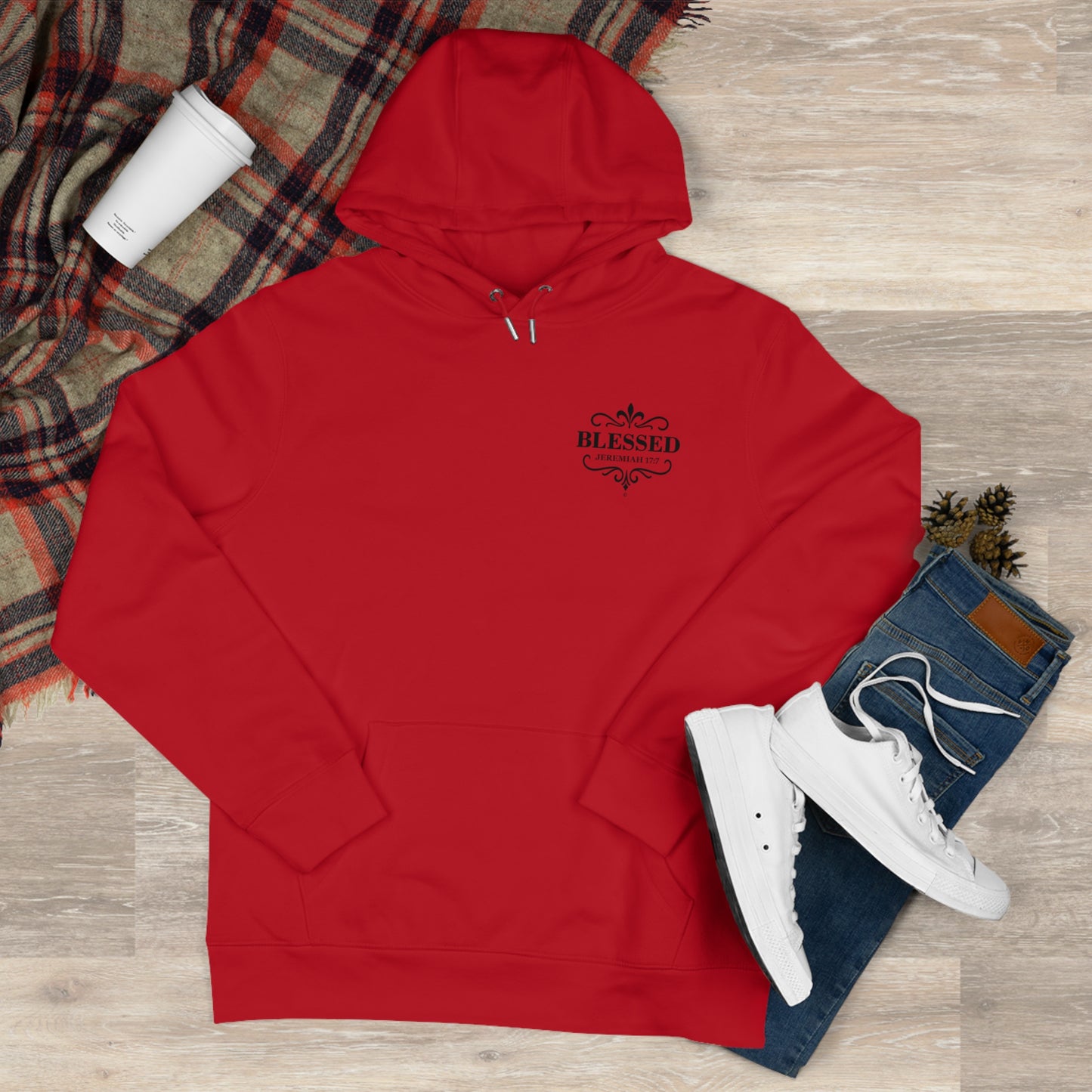 Blessed (Small Design on front plus Large Design on back) Hooded Sweatshirt, Faith-Based Hooded Sweatshirt, Inspirational Apparel, Unique Gift for Believers