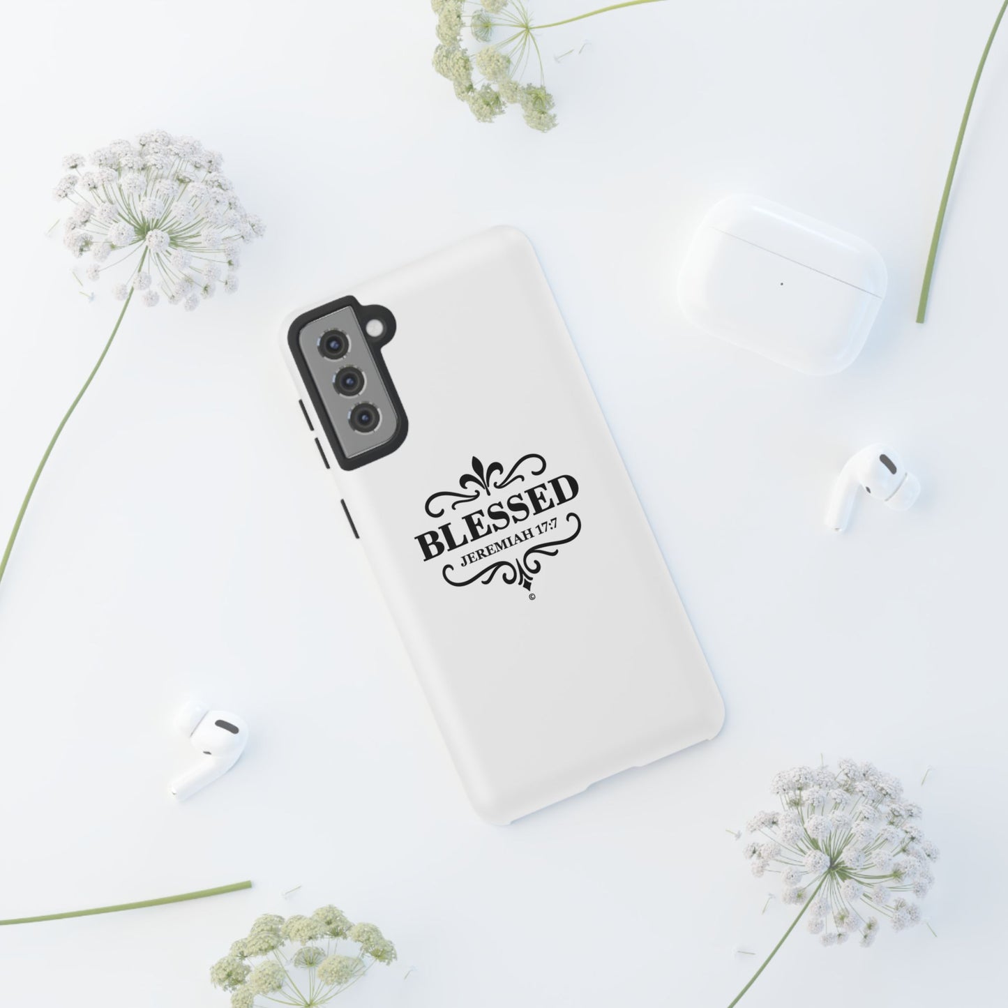 Blessed (Black Lettering), Rugged Phone Case, Inspirational Mobile Cover, Gift for Faith Lovers, Faith-Based Protector
