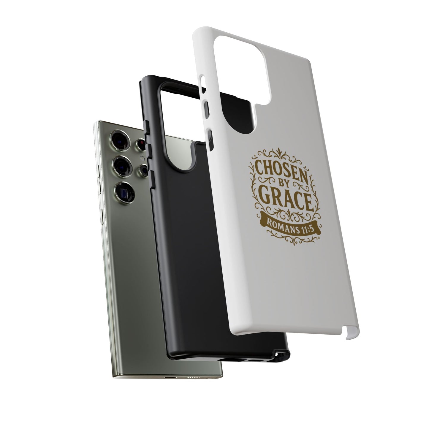 Chosen by Grace (Gold Lettering), Rugged Phone Case, Inspirational Mobile Cover, Gift for Faith Lovers, Faith-Based Protector