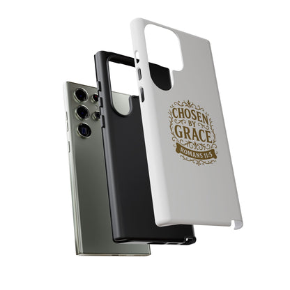 Chosen by Grace (Gold Lettering), Rugged Phone Case, Inspirational Mobile Cover, Gift for Faith Lovers, Faith-Based Protector