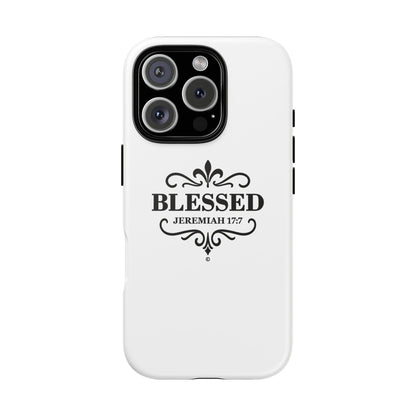 Blessed (Black Lettering), Rugged Phone Case, Inspirational Mobile Cover, Gift for Faith Lovers, Faith-Based Protector