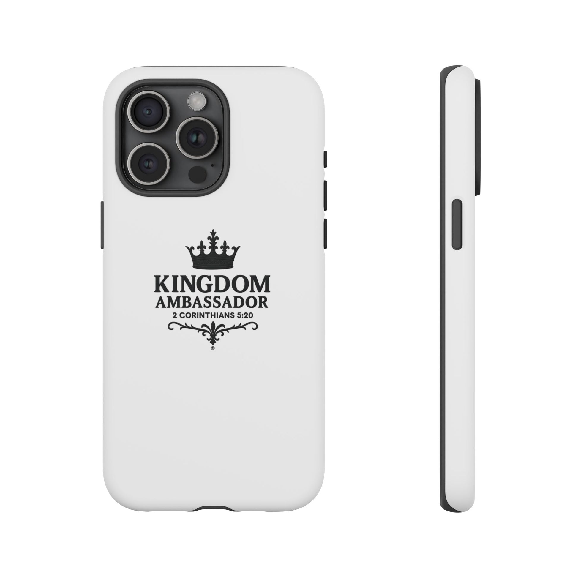 Kingdom Ambassador (Black Lettering) Rugged Phone Case, Inspirational Mobile Cover, Gift for Faith Lovers, Faith-Based Protector - Cross Apparel USA