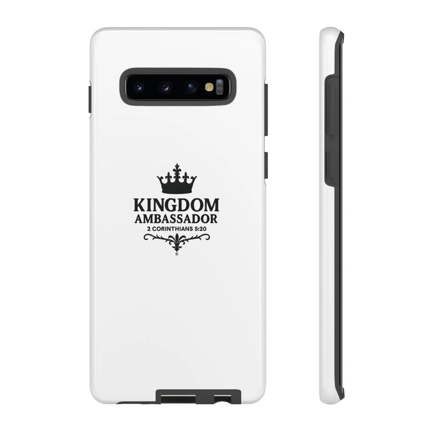 Kingdom Ambassador (Black Lettering) Rugged Phone Case, Inspirational Mobile Cover, Gift for Faith Lovers, Faith-Based Protector - Cross Apparel USA