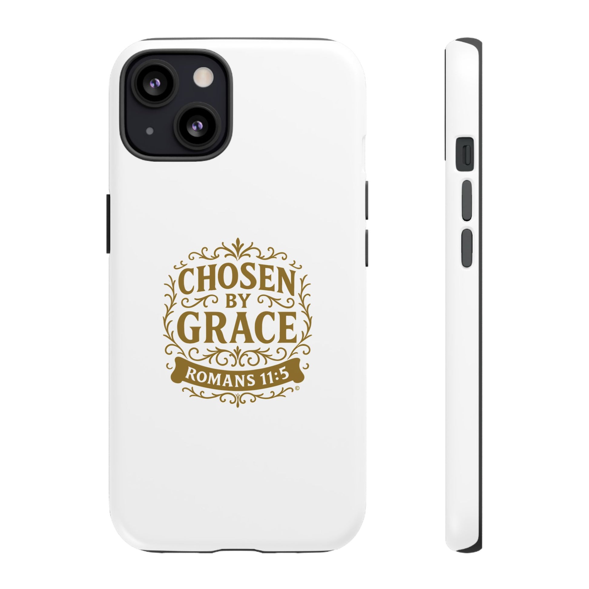 Chosen by Grace (Gold Lettering), Rugged Phone Case, Inspirational Mobile Cover, Gift for Faith Lovers, Faith-Based Protector - Cross Apparel USA