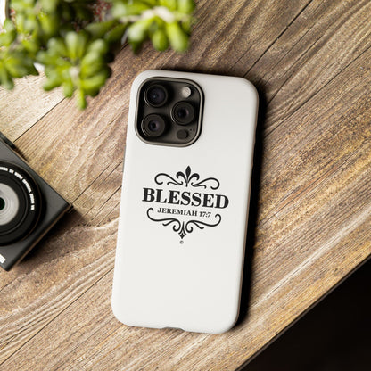 Blessed (Black Lettering), Rugged Phone Case, Inspirational Mobile Cover, Gift for Faith Lovers, Faith-Based Protector - Cross Apparel USA
