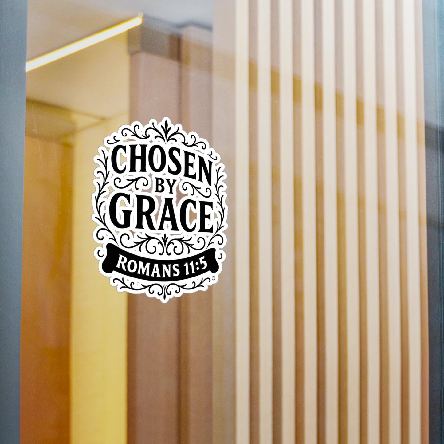Chosen by Grace (Black Lettering) Kiss-Cut Vinyl Decals, Inspirational Wall Art, Faith-Based Gifts, Perfect for Students - Cross Apparel USA